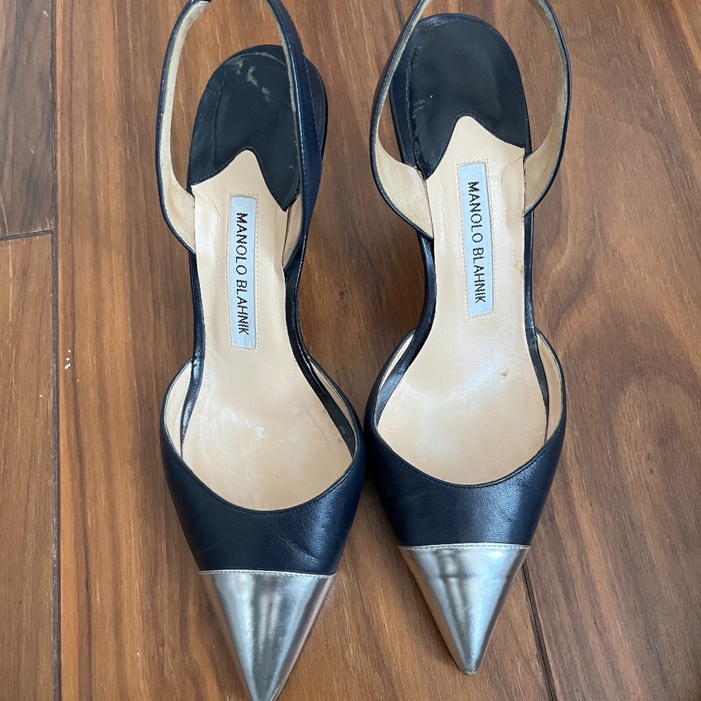 Manolo Blahnik Leather Slingback Pumps